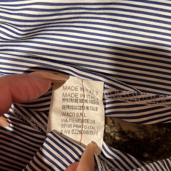 Off shoulder blue and white striped open back top women’s size L 100% cotton - Picture 15 of 16